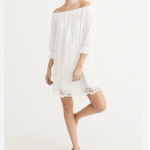 Abercrombie & Fitch White Off-Shoulder Eyelet Embroidered Dress Size Small EUC